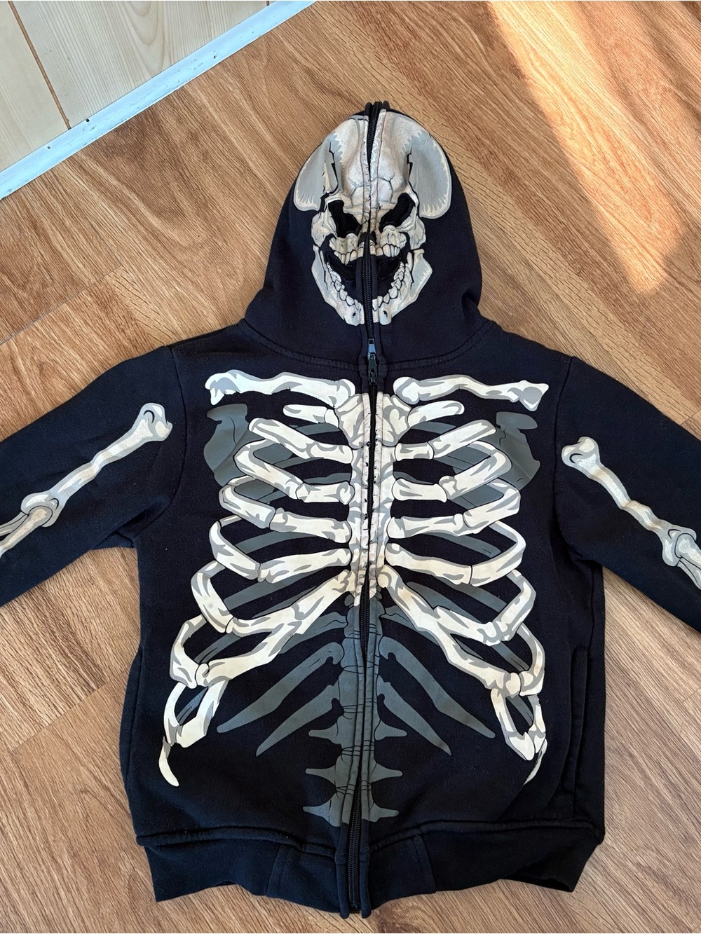 Kids Black Skeleton Zip-Up Hoodie